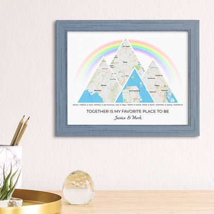 Mountain Map Art Option 3 in Carnival Gray Frame