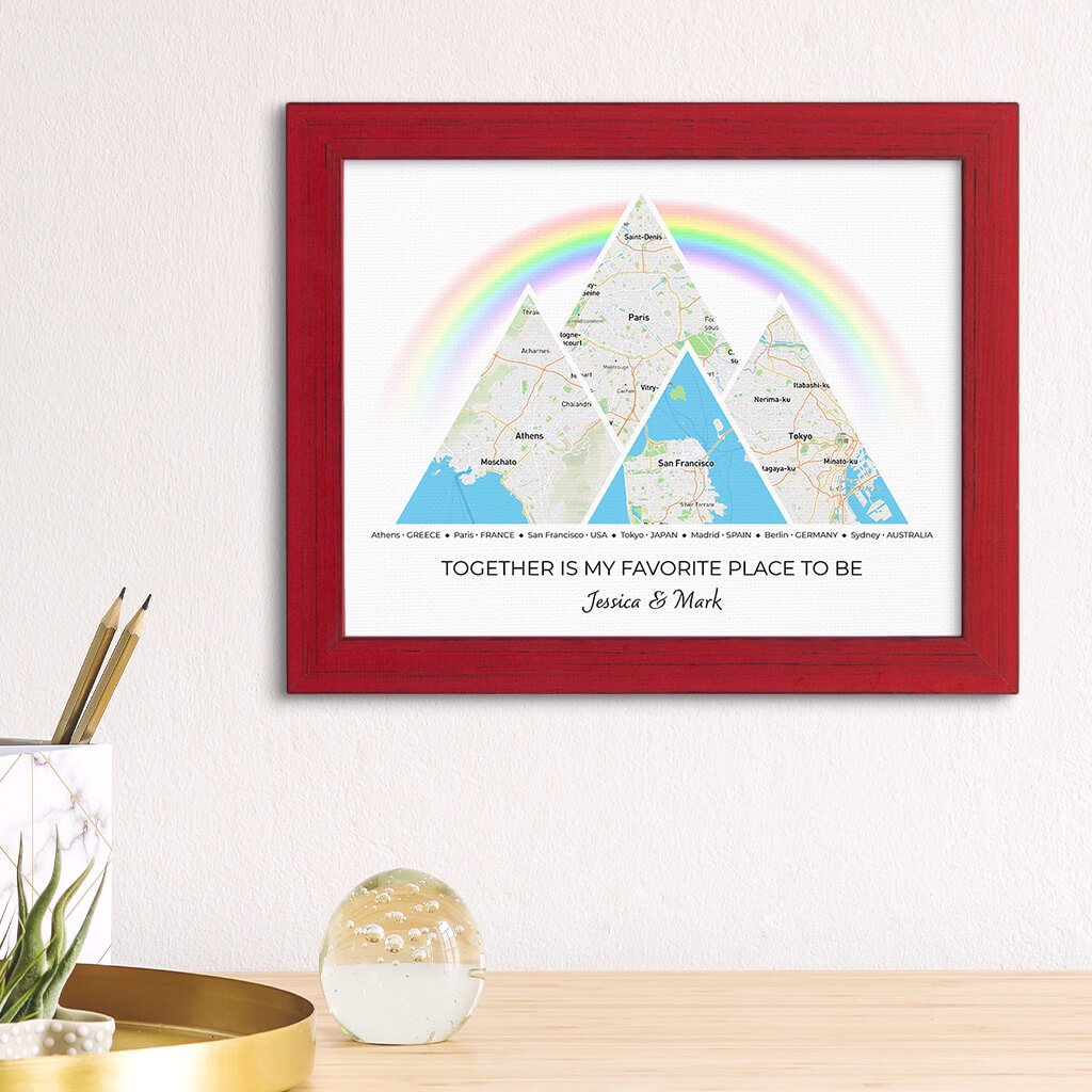 Mountain Map Art Option 3 in Carnival Red Frame
