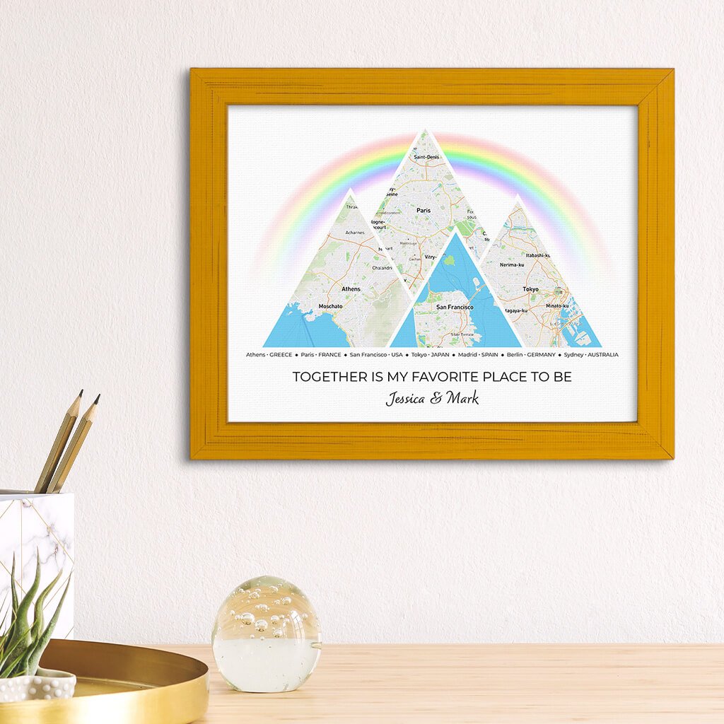 Mountain Map Art Option 3 in Carnival Yellow Frame