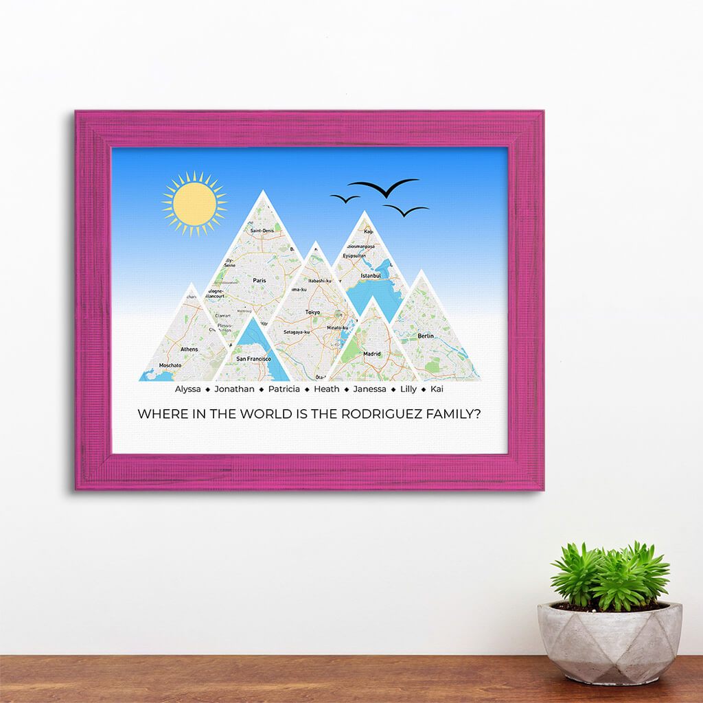 Mountain Map Art Option 4 in Carnival Pink Frame