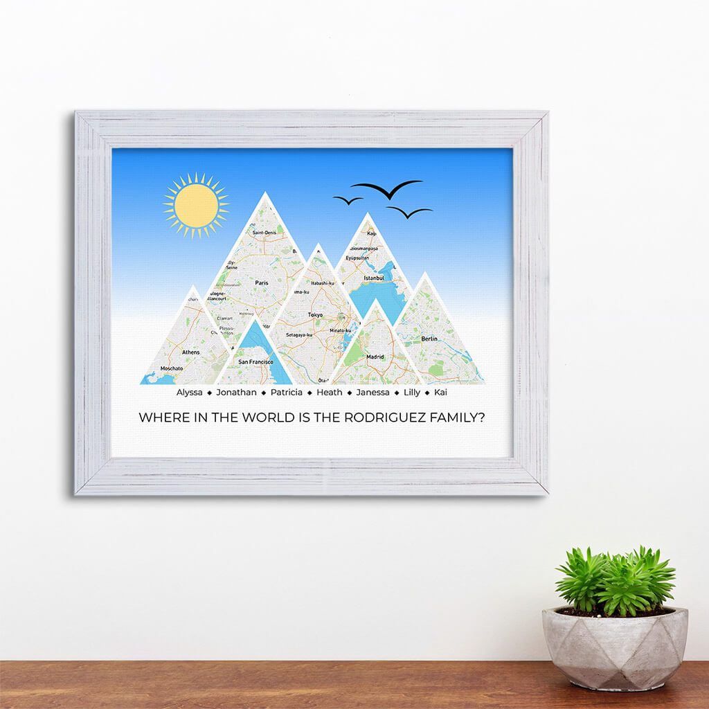 Mountain Map Art Option 4 in Carnival White Frame