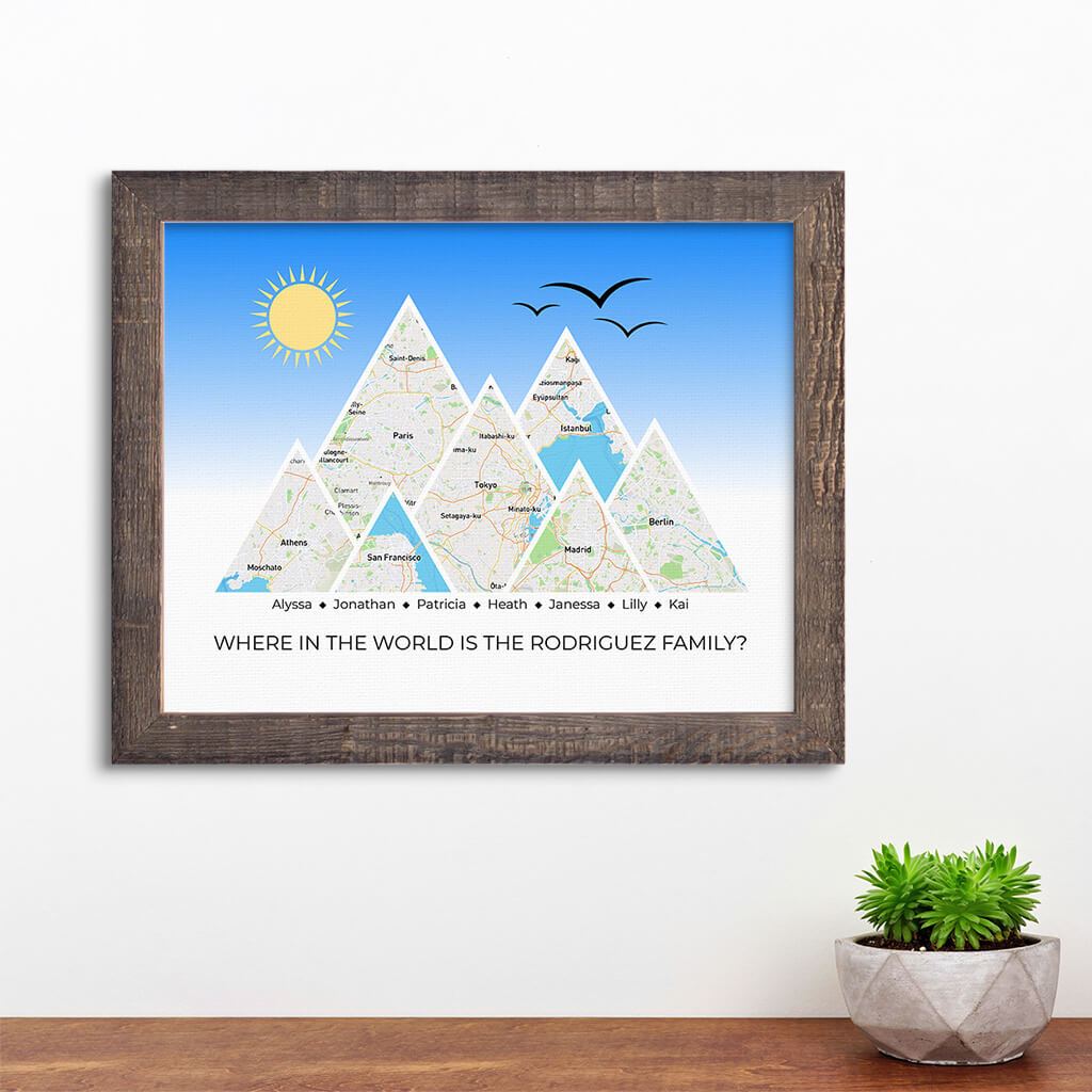 Mountain Map Art Option 4 in Madison Natural Frame