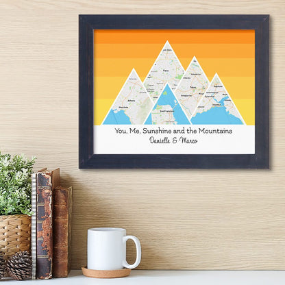 Mountain Map Art Option 5 in Carnival Espresso Frame