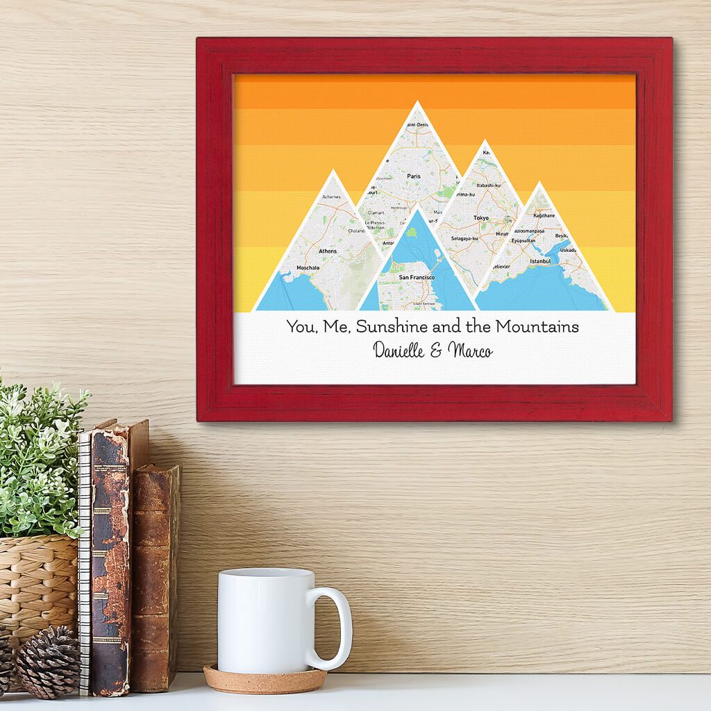 Mountain Map Art Option 5 in Carnival Red Frame