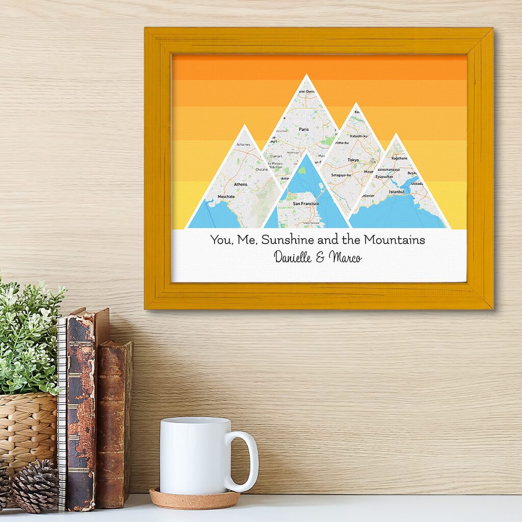 Mountain Map Art Option 5 in Carnival Yellow Frame