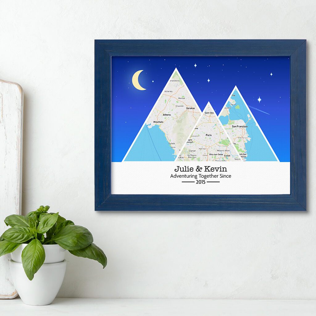 Mountain Map Art Option 6 in Carnival Blue Frame