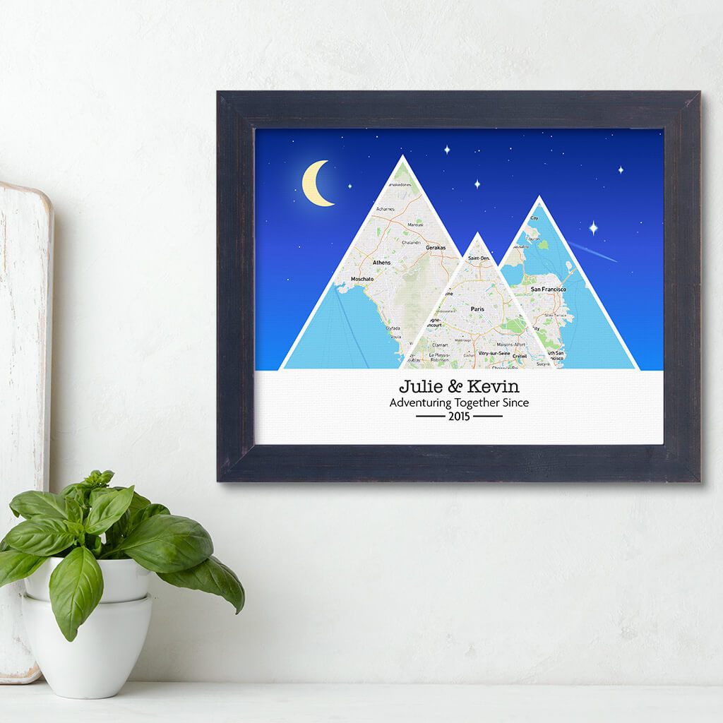 Mountain Map Art Option 6 in Carnival Espresso Frame