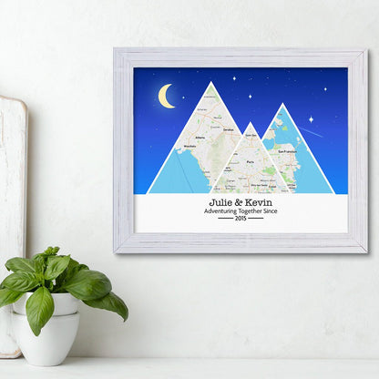 Mountain Map Art Option 6 in Carnival White Frame