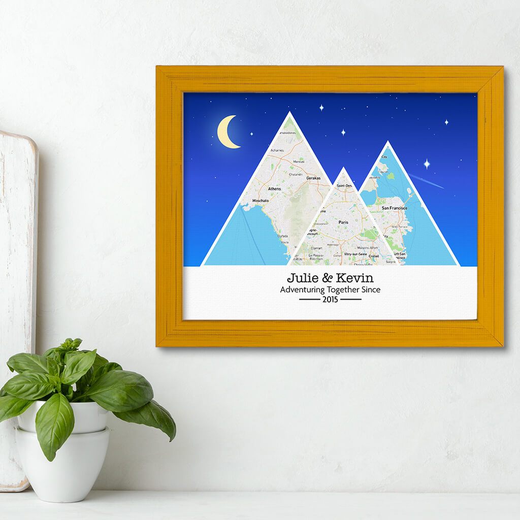 Mountain Map Art Option 6 in Carnival Yellow Frame