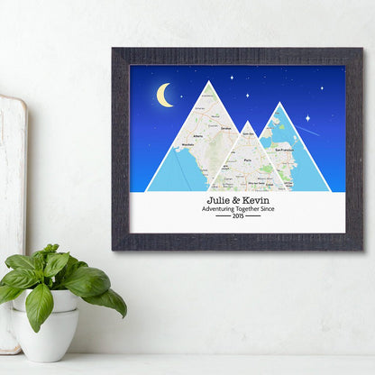 Mountain Map Art Option 6 in Madison Black Frame