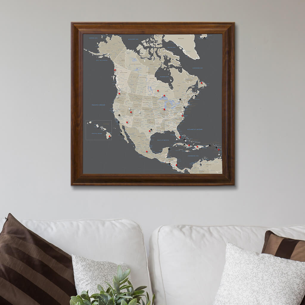 Earth Toned North America Map with Brown Frame