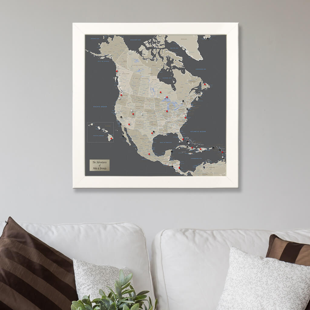 Earth Toned North America Map with Textured White Frame