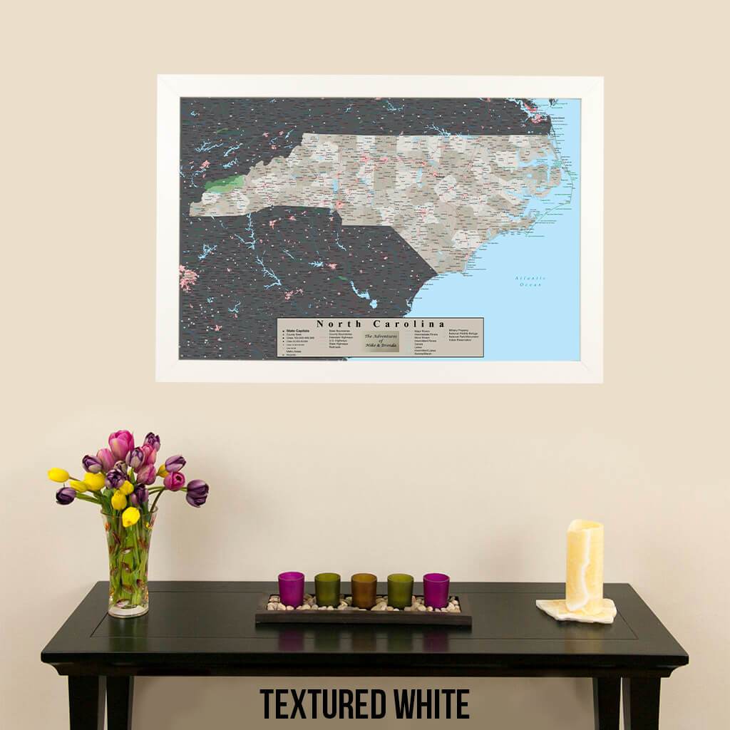 Earth Toned North Carolina State Map with Pins Textured White Frame