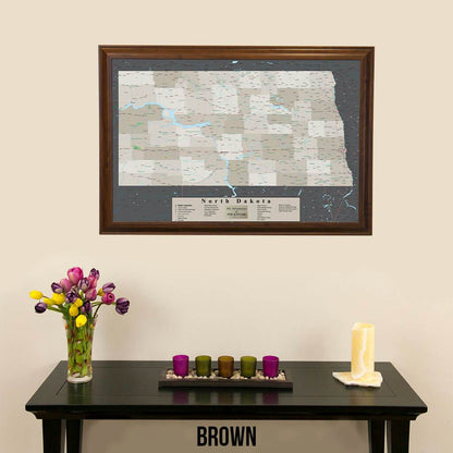 Earth Toned North Dakota Pin Travel Map Brown Frame