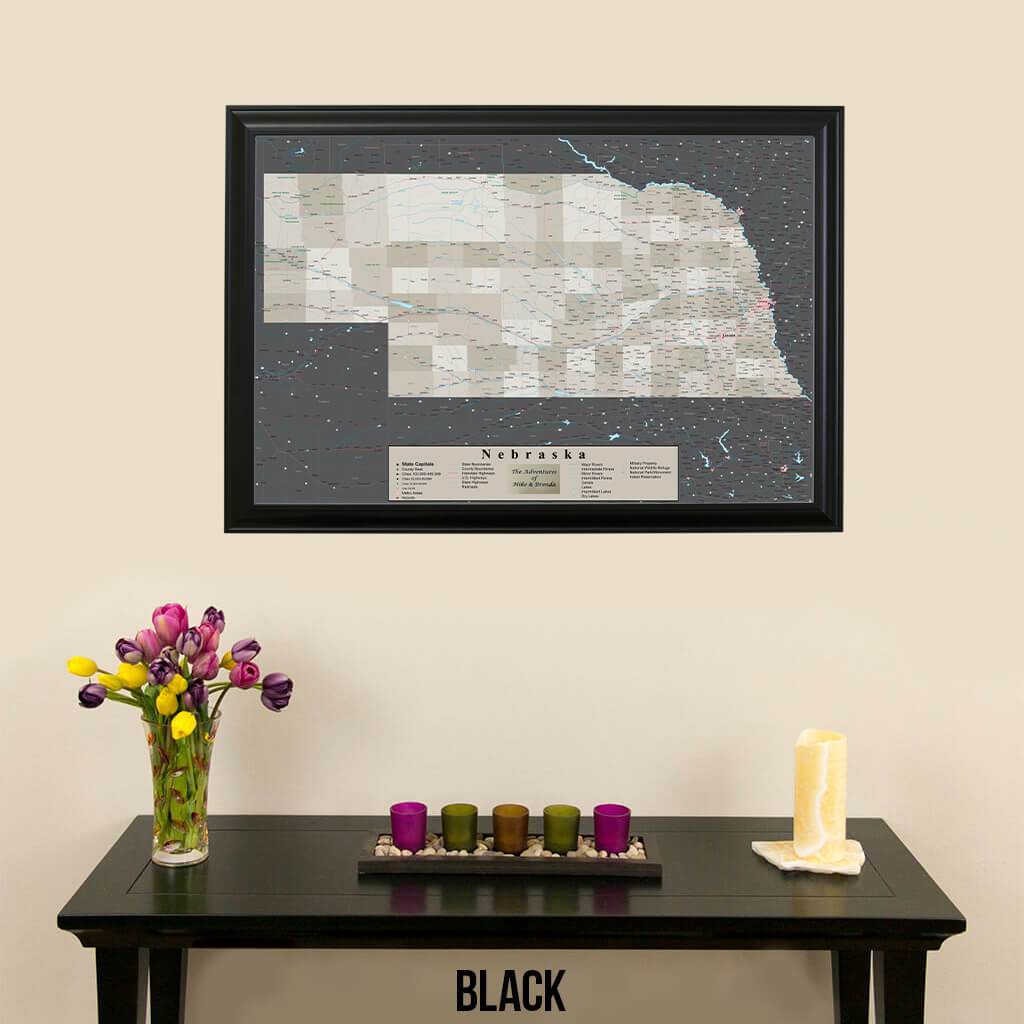 Earth Toned Nebraska State Push Pin Travel Map Black Frame