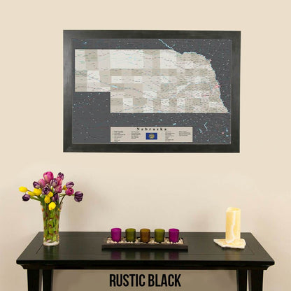 Earth Toned Nebraska State Push Pin Travel Map Rustic Black Frame