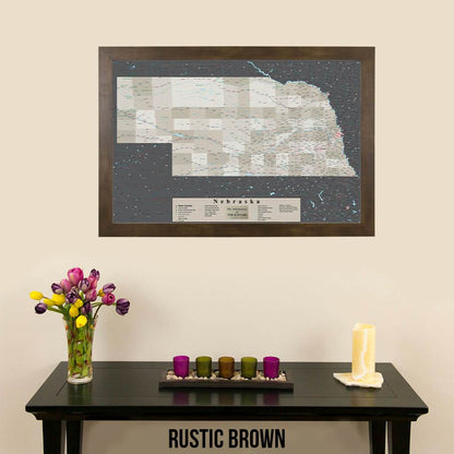 Earth Toned Nebraska State Push Pin Travel Map Rustic Brown Frame