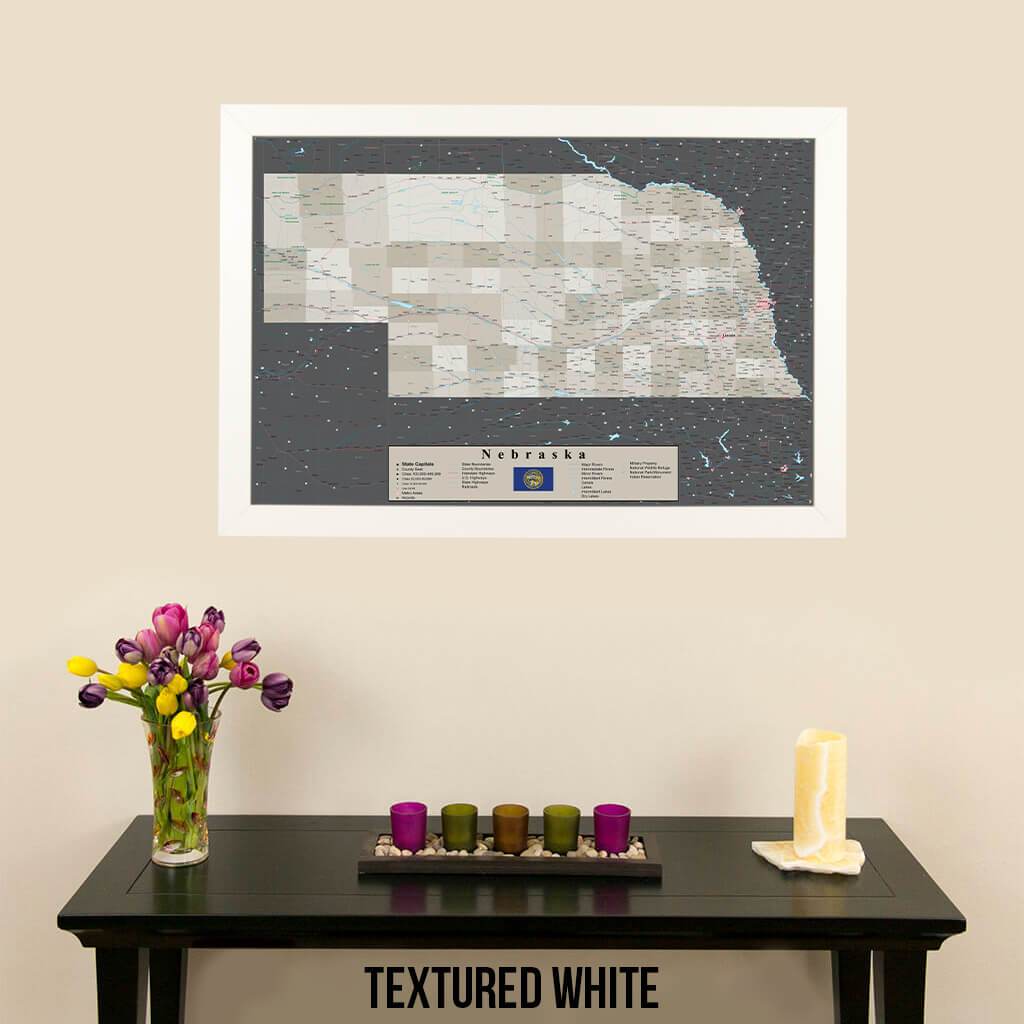Earth Toned Nebraska State Push Pin Travel Map Textured White Frame