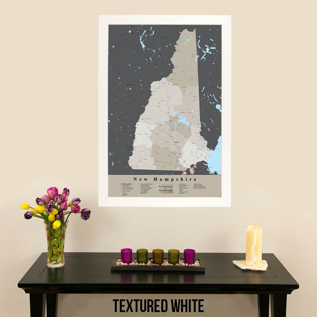 Earth Toned New Hampshire State Travel Pin Map Textured White Frame