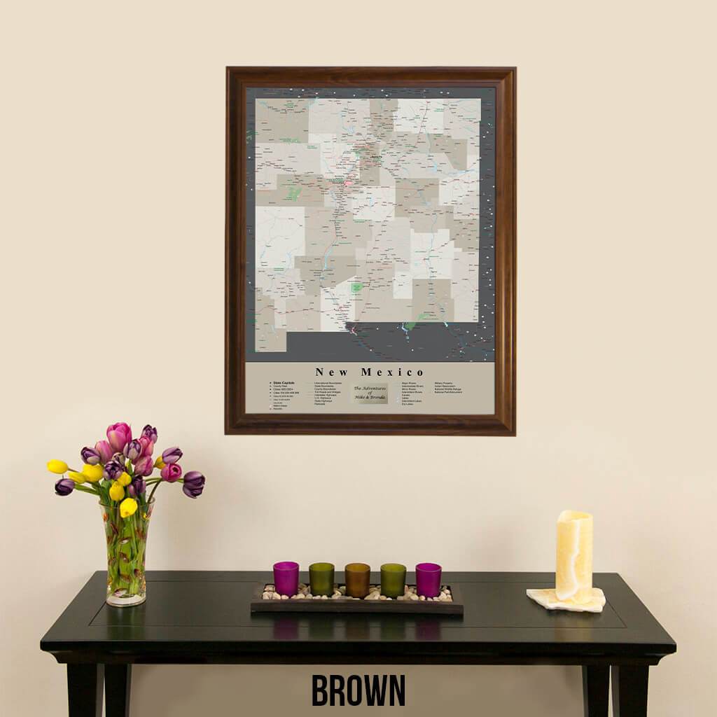 Earth Toned New Mexico Framed Travel Map Brown Frame