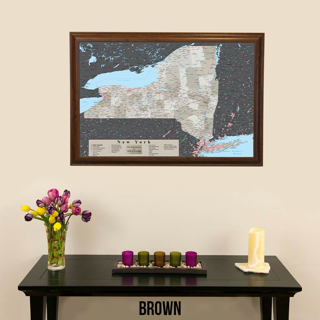 Earth Toned New York State Map Brown Frame