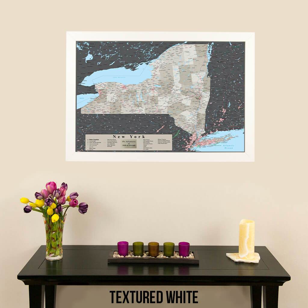 Earth Toned New York State Map Textured White Frame