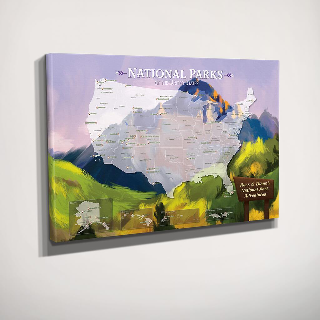 Watercolor National Parks Map - Gallery Wrapped