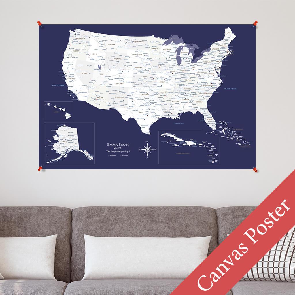 Canvas Map Poster To Go - Navy Explorers USA and Caribbean Map