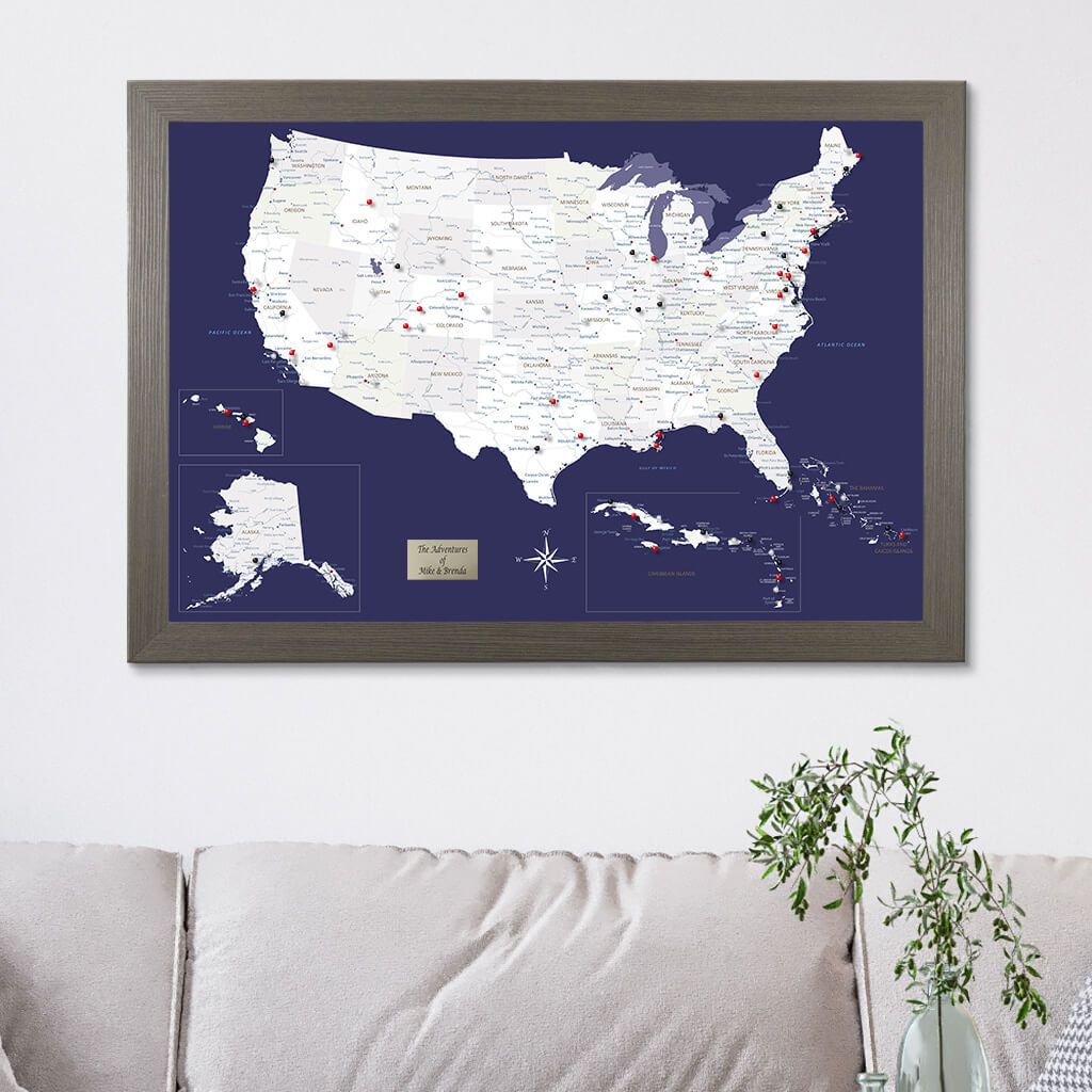 Navy Explorers US Caribbean Map in Barnwood GrayFrame