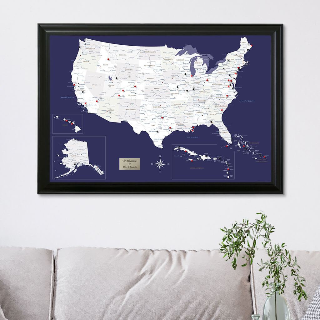 Navy Explorers US Caribbean Map in Black Frame