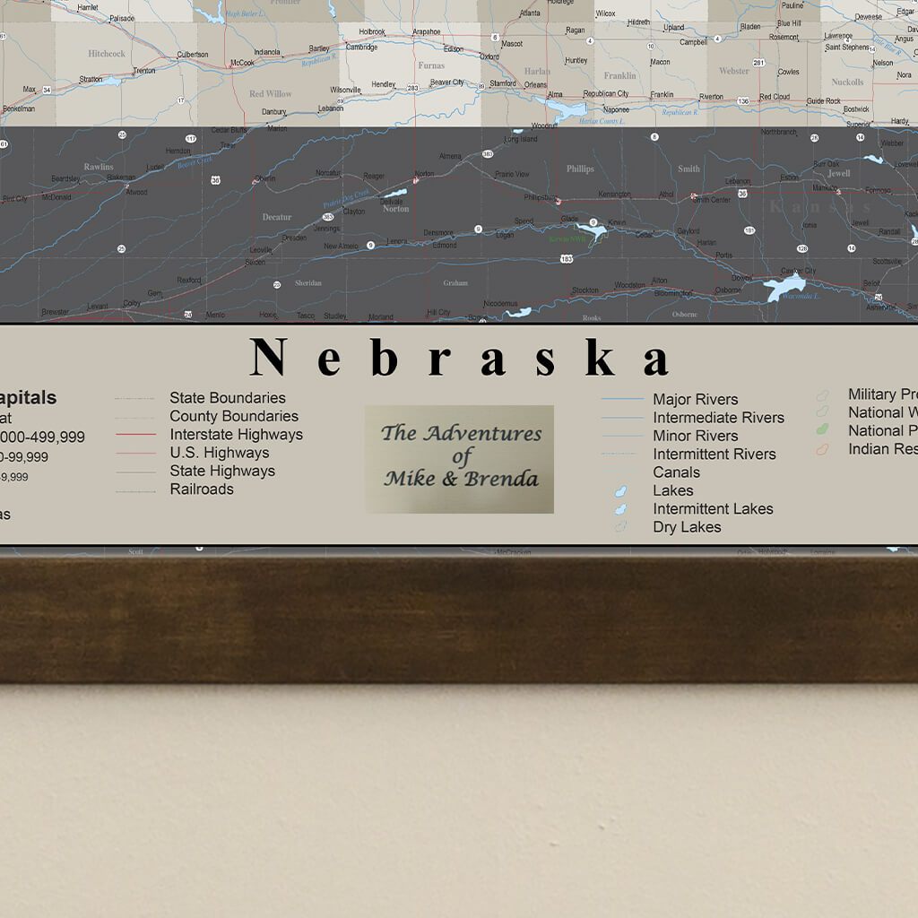 Earth Toned Nebraska State Push Pin Travel Map plaque location