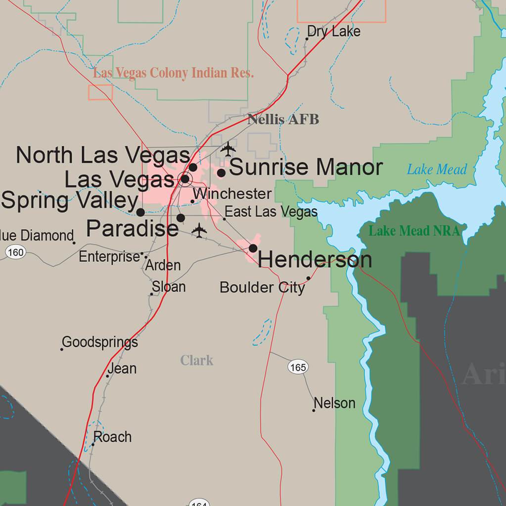 Earth Toned Nevada State Travel Map closeup