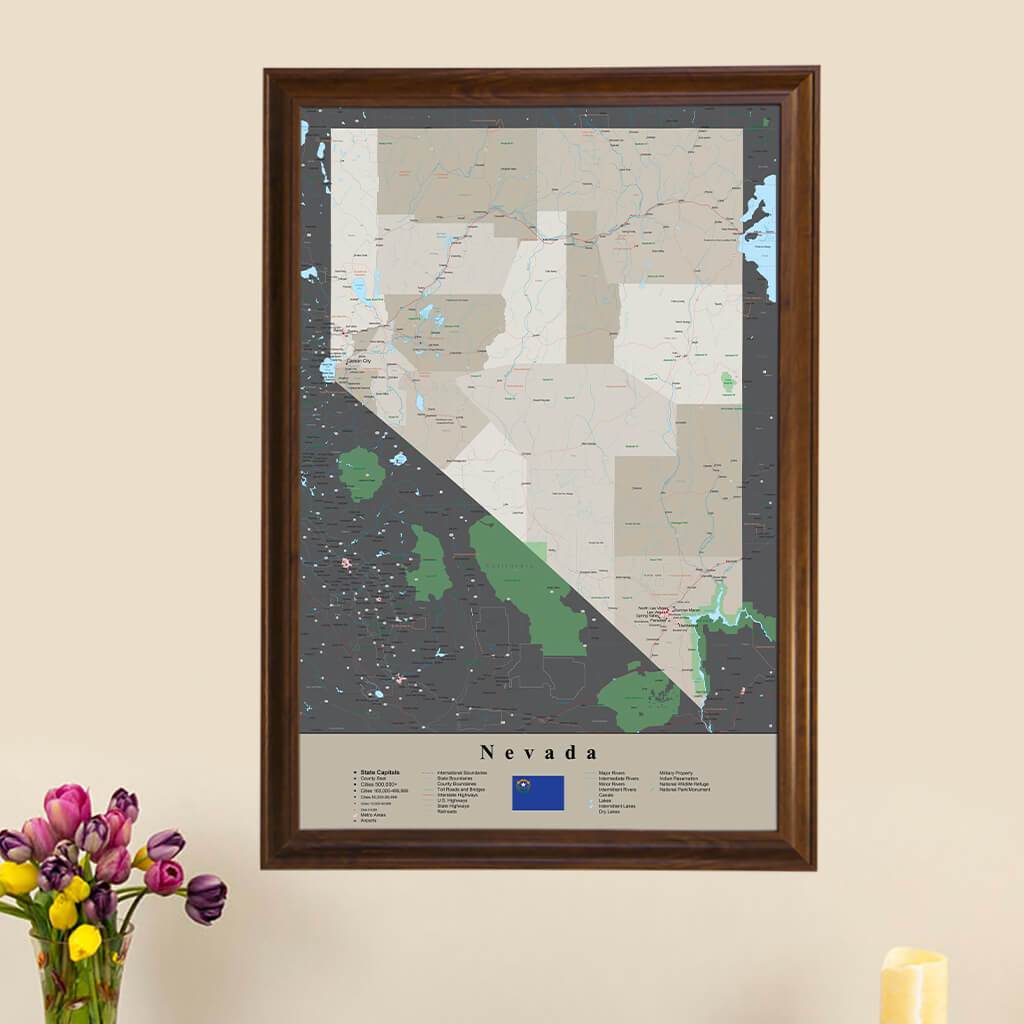 Earth Toned Nevada State Travel Map main picture