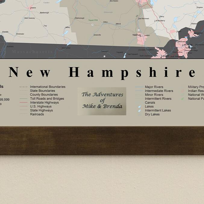 Earth Toned New Hampshire State Travel Pin Map Plaque Location