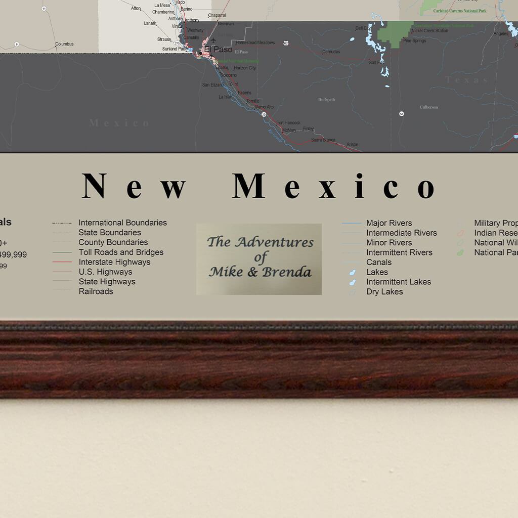 Earth Toned New Mexico Framed Travel Map plaque location