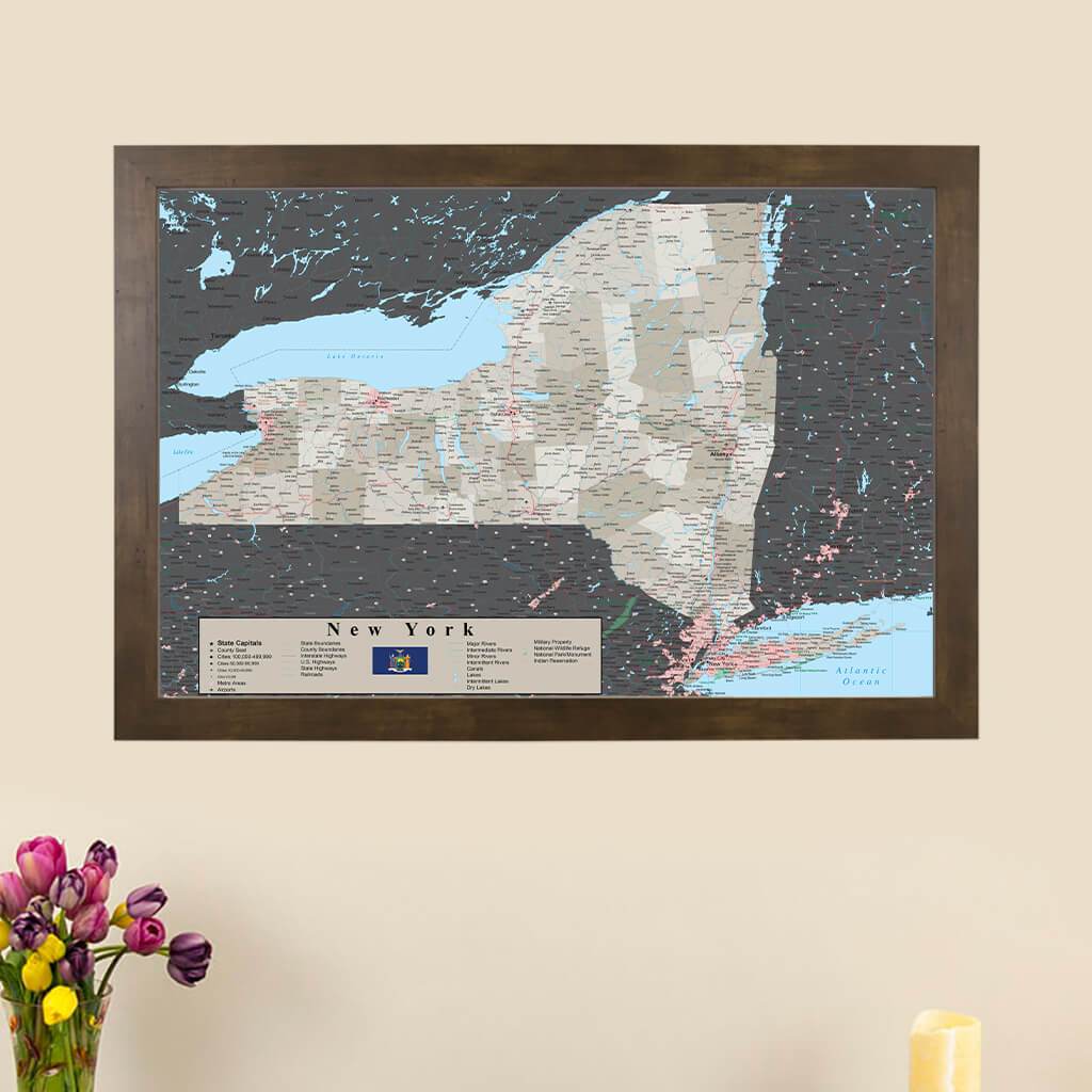 Earth Toned New York State Map with Pins main picture