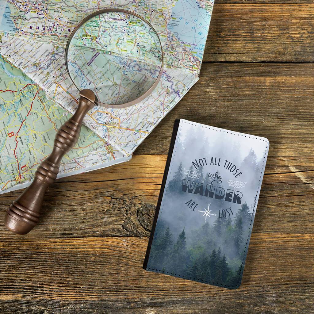 Misty Forest Not all who wander are lost passport holder