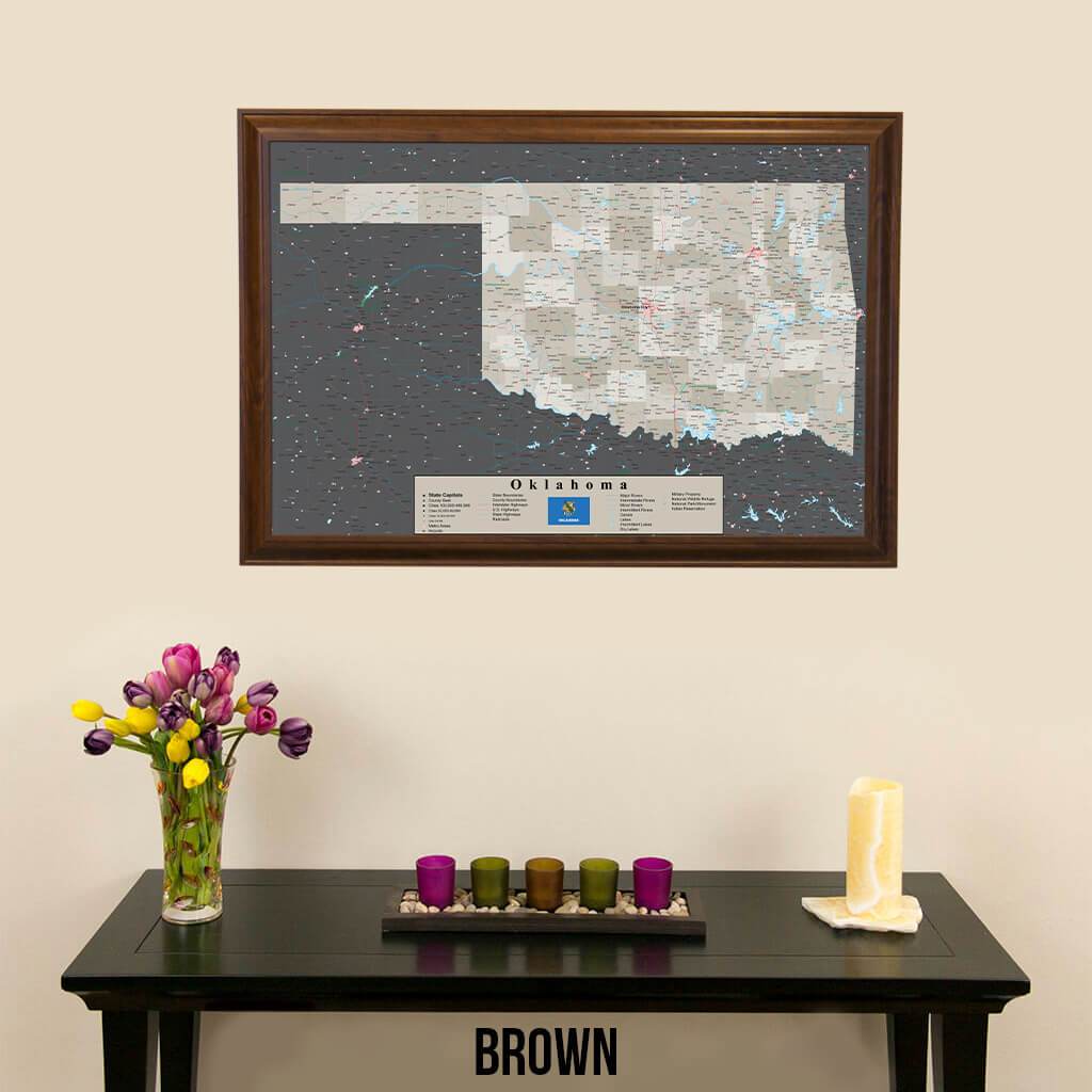 Earth Toned Oklahoma State Push Pin Travel Map Brown Frame