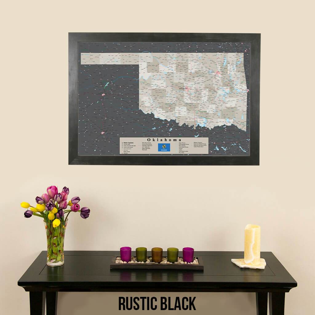 Earth Toned Oklahoma State Push Pin Travel Map Rustic Black Frame