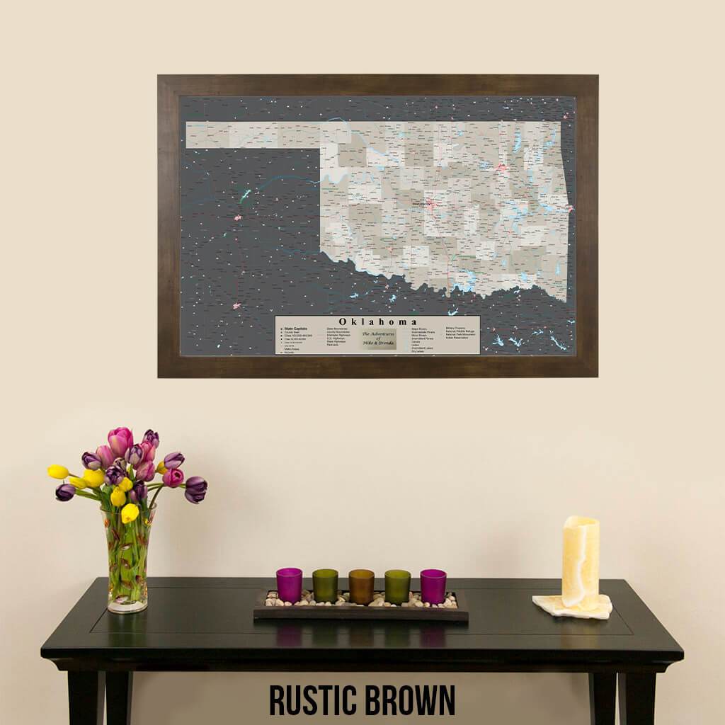 Earth Toned Oklahoma State Push Pin Travel Map Rustic Brown Frame