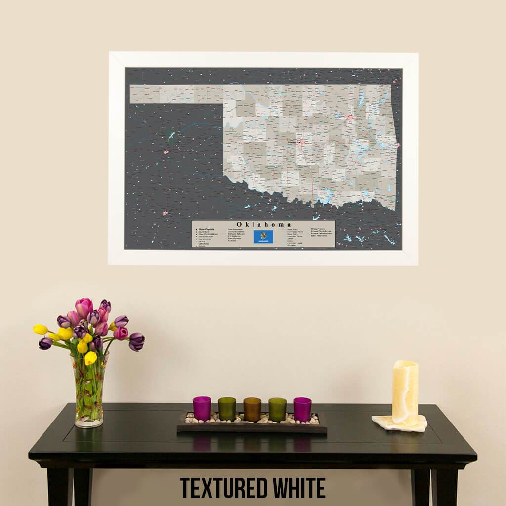 Earth Toned Oklahoma State Push Pin Travel Map Textured White Frame