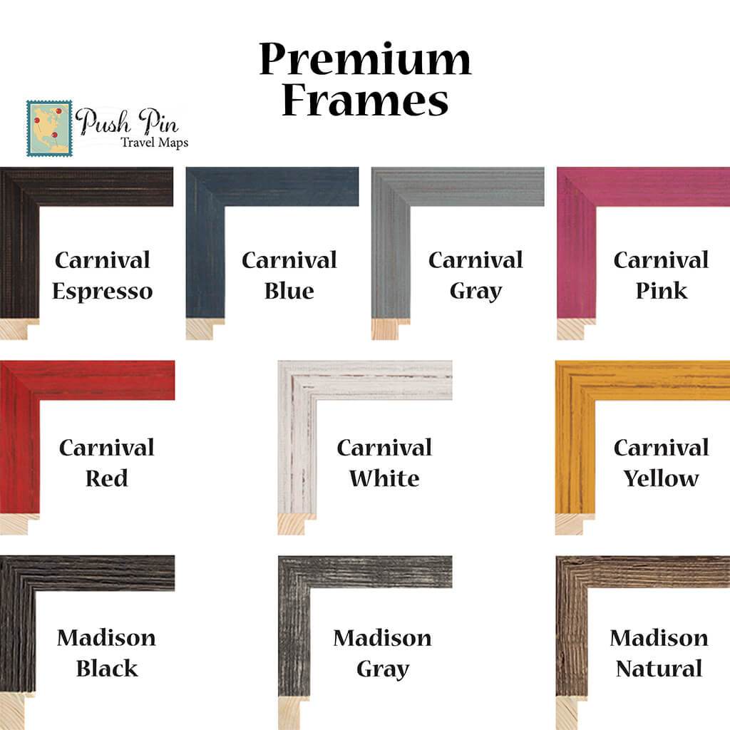 Premium Frame Options for Bucket List Pinboard Trackers