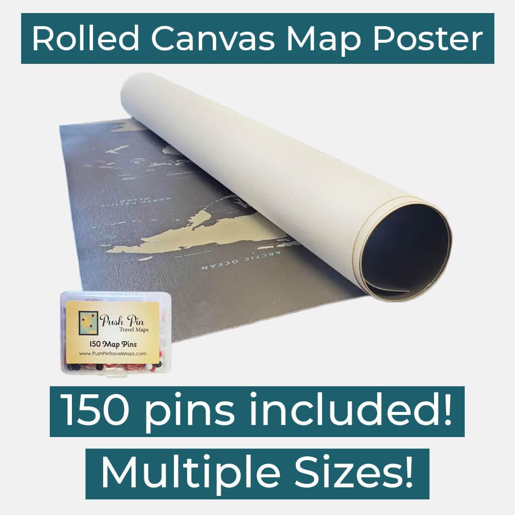 Canvas Travel Map Posters | Personalized Large Canvas Maps - Push Pin ...