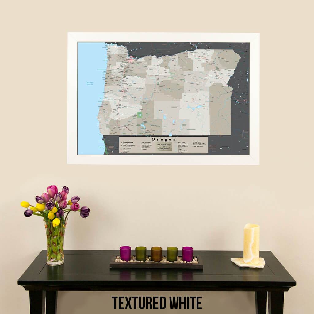 Earth Toned Oregon State Pin Travel Map Textured White Frame