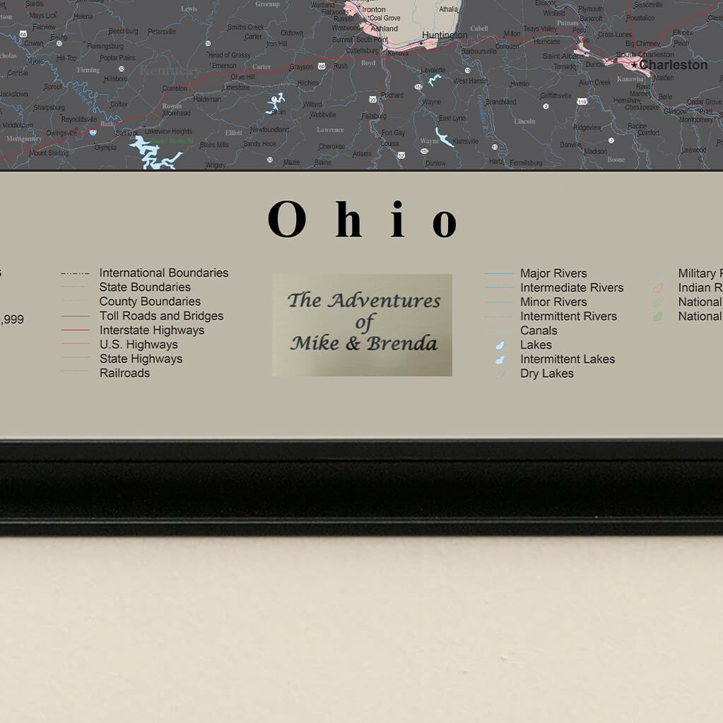 Earth Toned Ohio State Push Pin Map with Pins Plaque Location