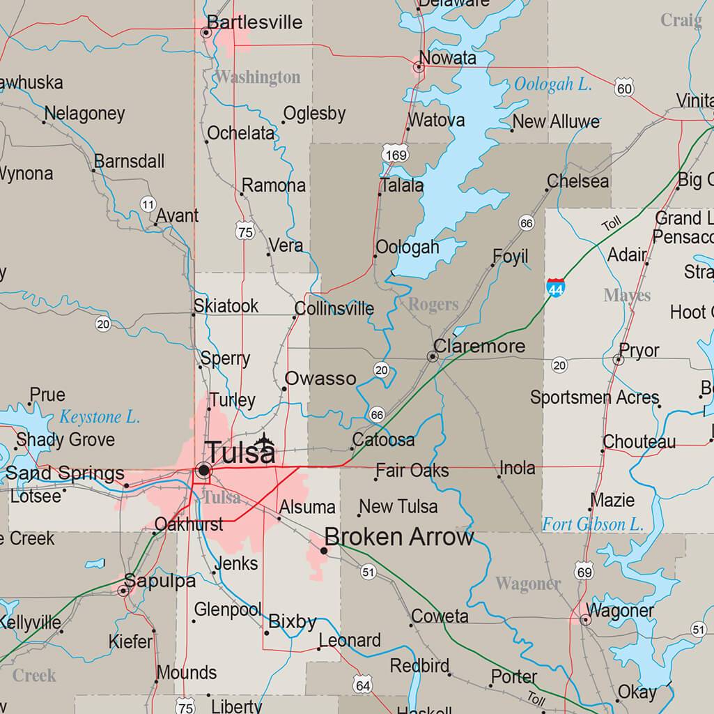 Earth Toned Oklahoma State Push Pin Travel Map Closeup