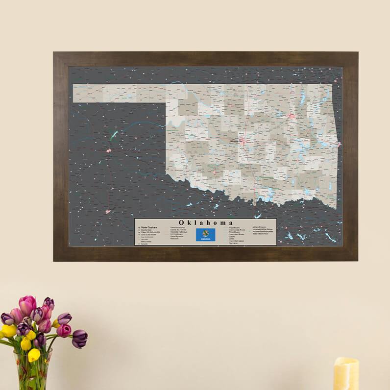 Earth Toned Oklahoma State Push Pin Travel Map main image