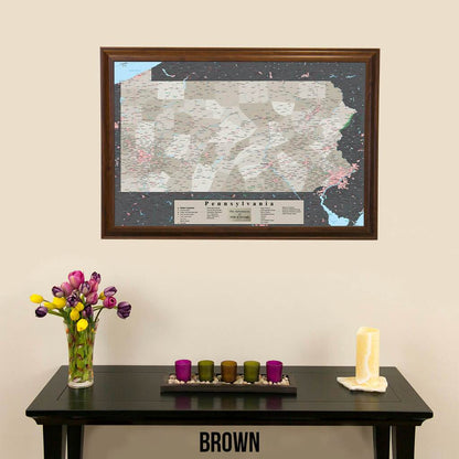 Earth Toned Pennsylvania State Push Pin Travelers Map Brown Frame