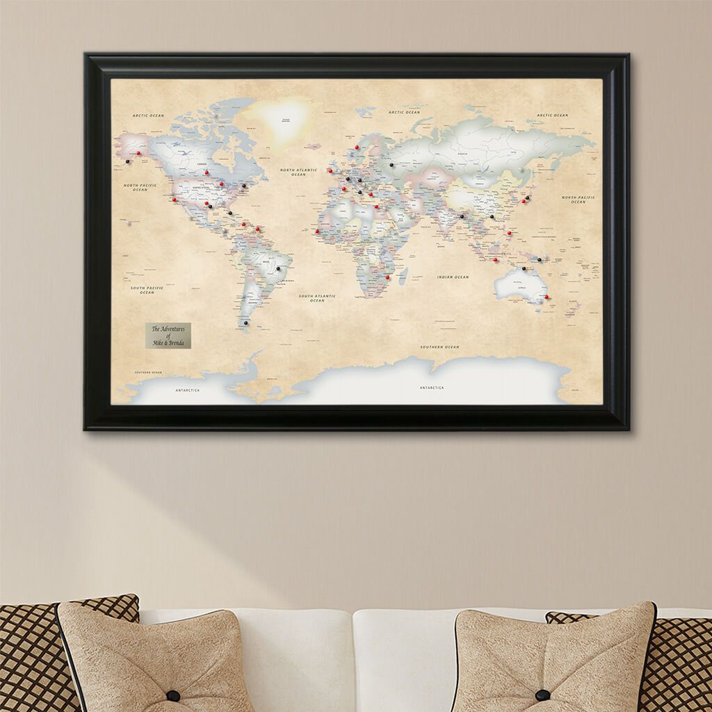Perfectly Pastel World Push Pin Travel Map Black Frame