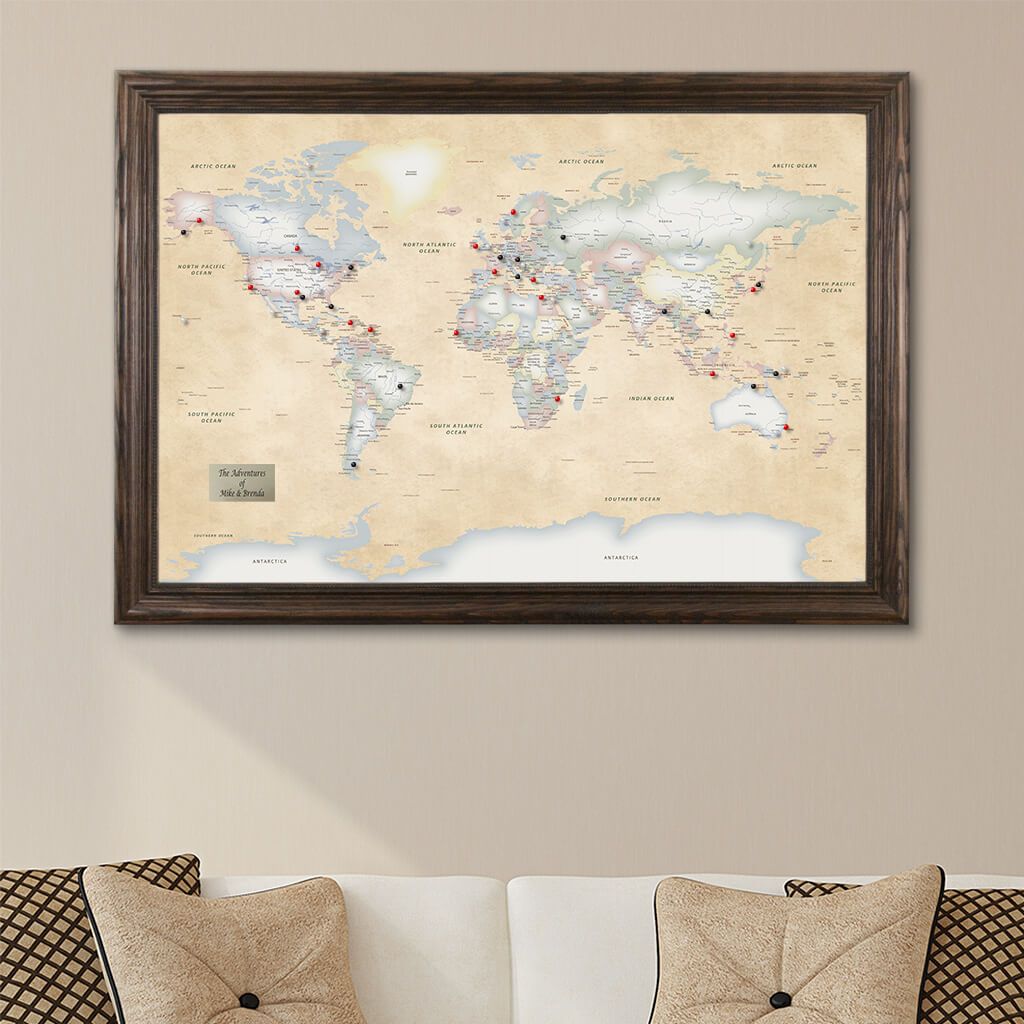 Perfectly Pastel World Push Pin Travel Map with Pins